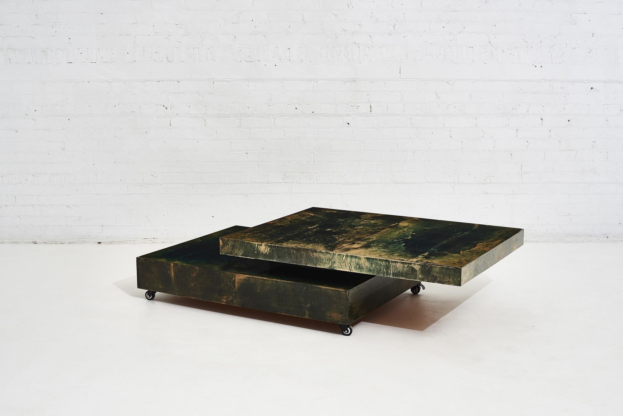 Aldo Tura Green Goat Skin Lacquered Coffee Table In Good Condition In Chicago, IL