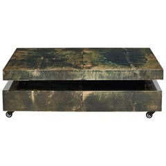 Aldo Tura Green Goat Skin Lacquered Coffee Table