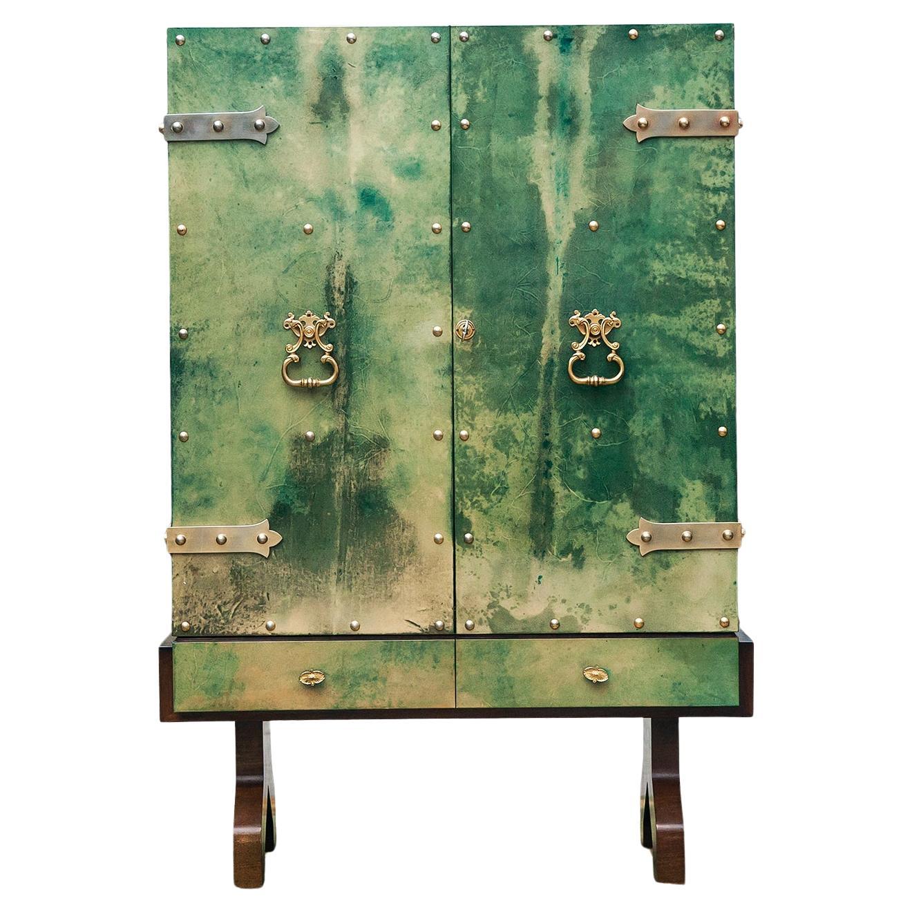 Aldo Tura Green Goatskin Bar Cabinet 1960s