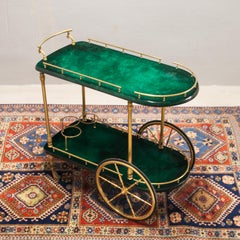 Aldo Tura Green Goatskin Bar Cart Bottle Holder 1960s