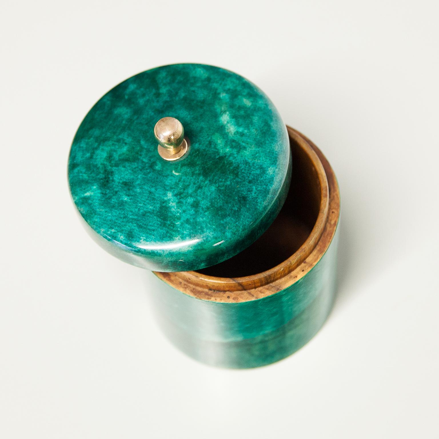 Italian Aldo Tura Green Goatskin Box