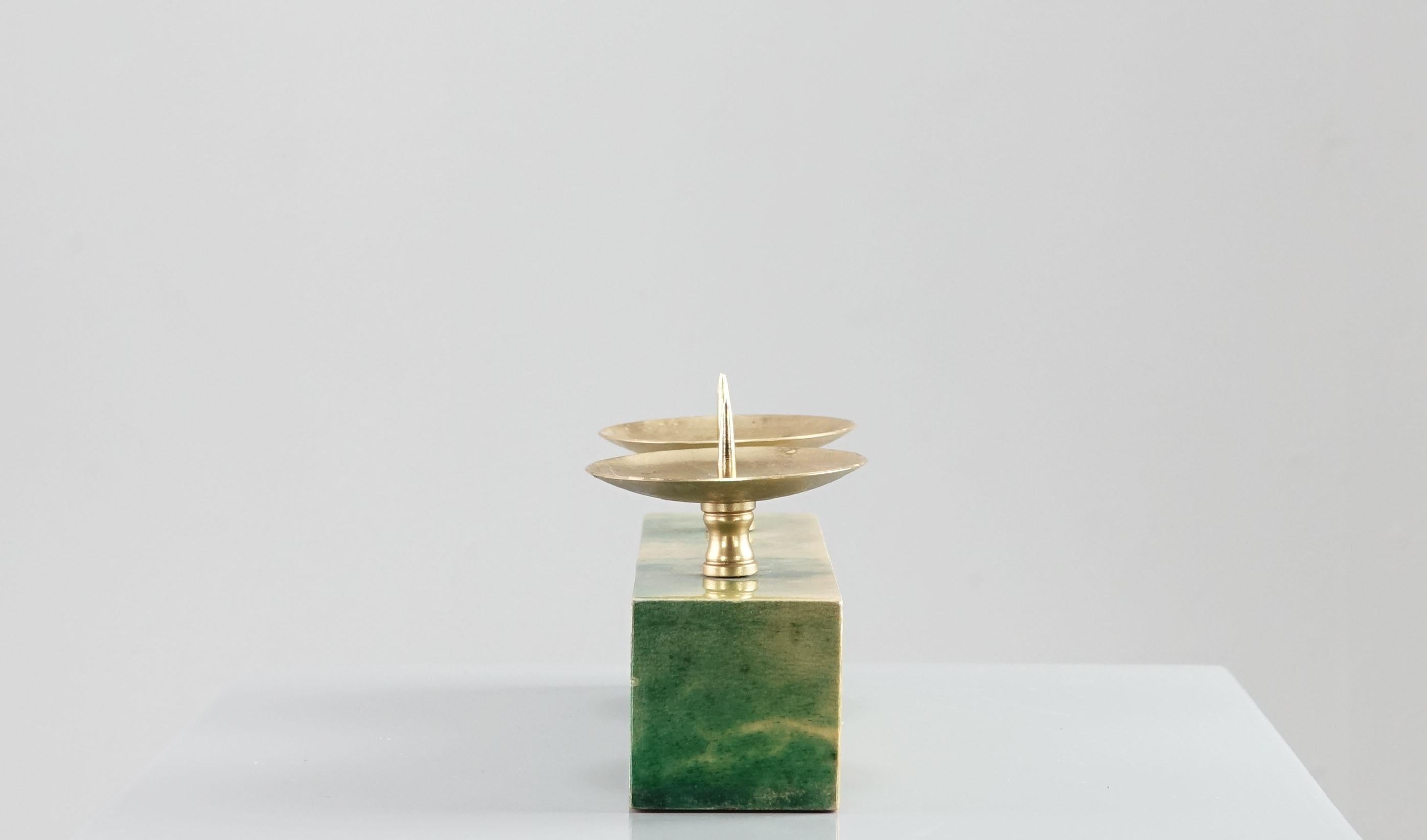 Lacquered Aldo Tura Green Goatskin Candle Holder Milan Italy