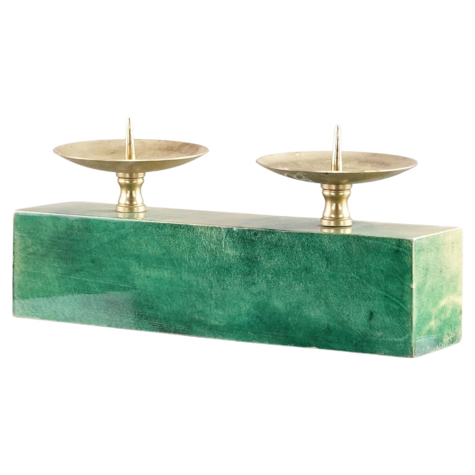 Aldo Tura Green Goatskin Candle Holder Milan Italy