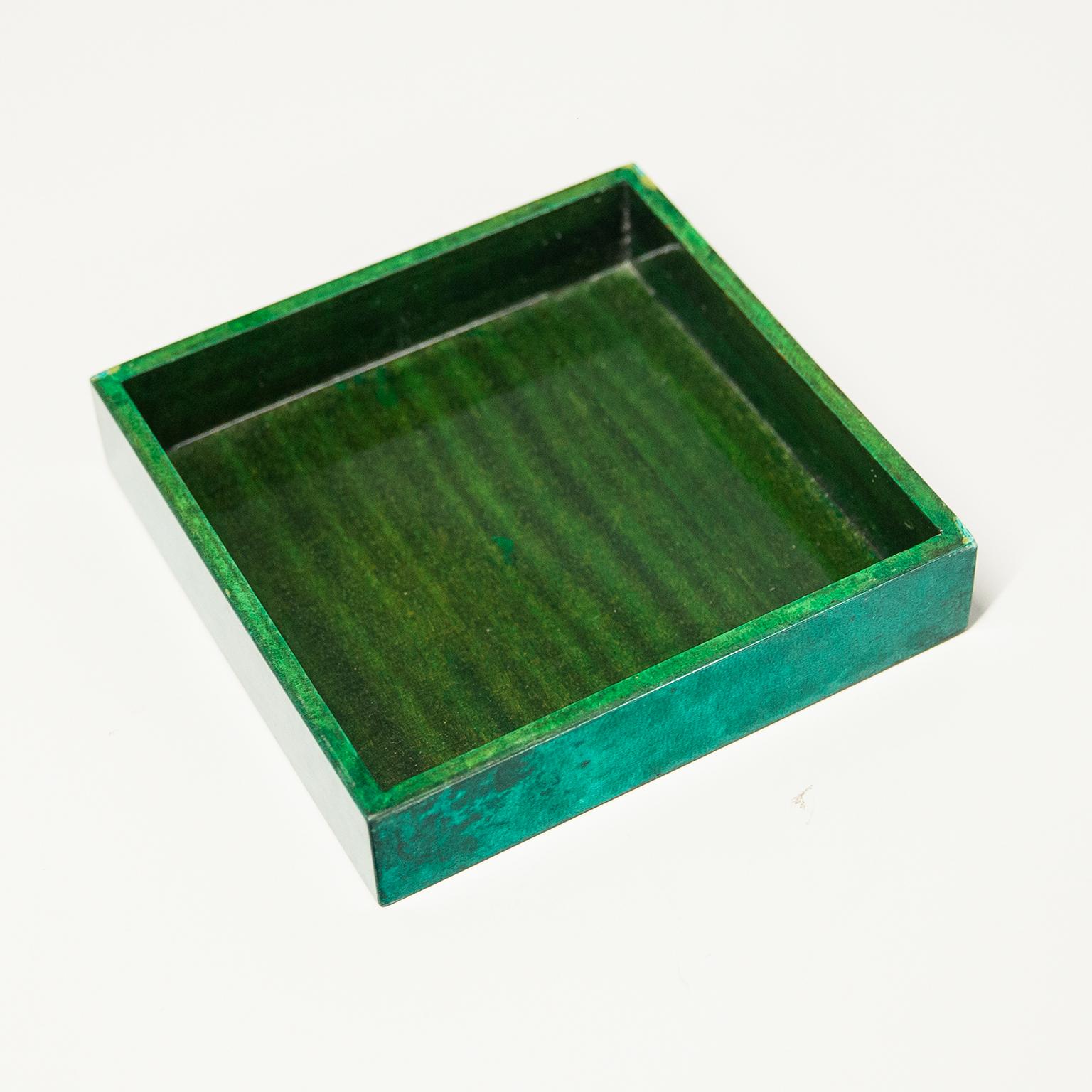 Mid-20th Century Aldo Tura Green Goatskin Chrome Box For Sale