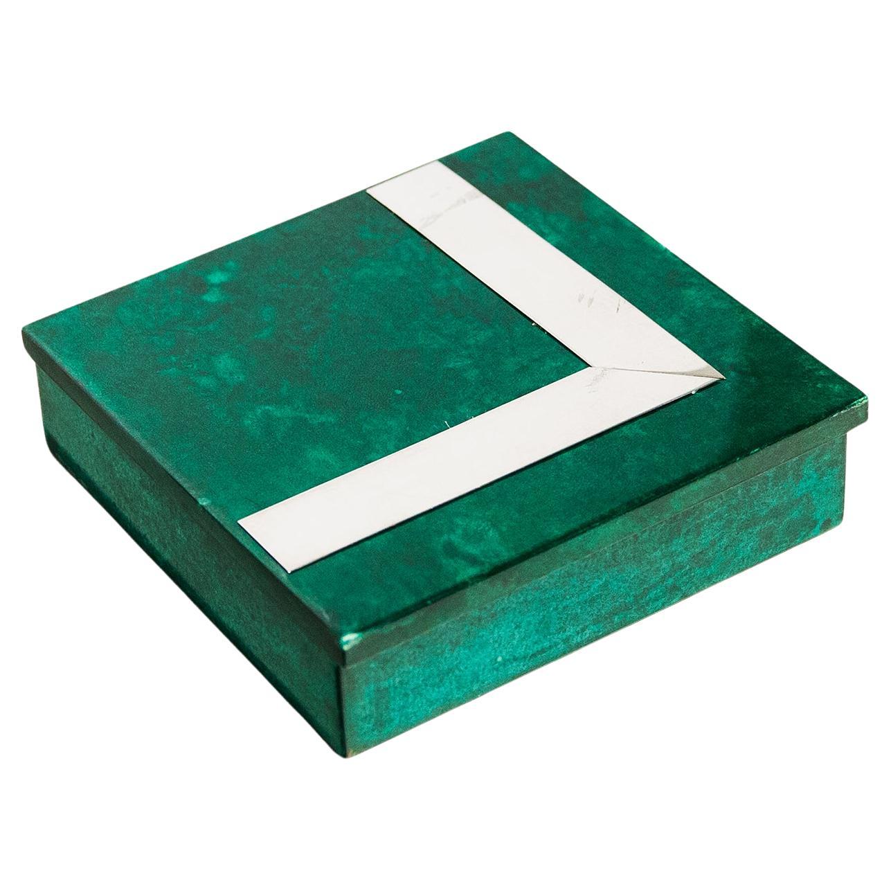 Aldo Tura Green Goatskin Chrome Box