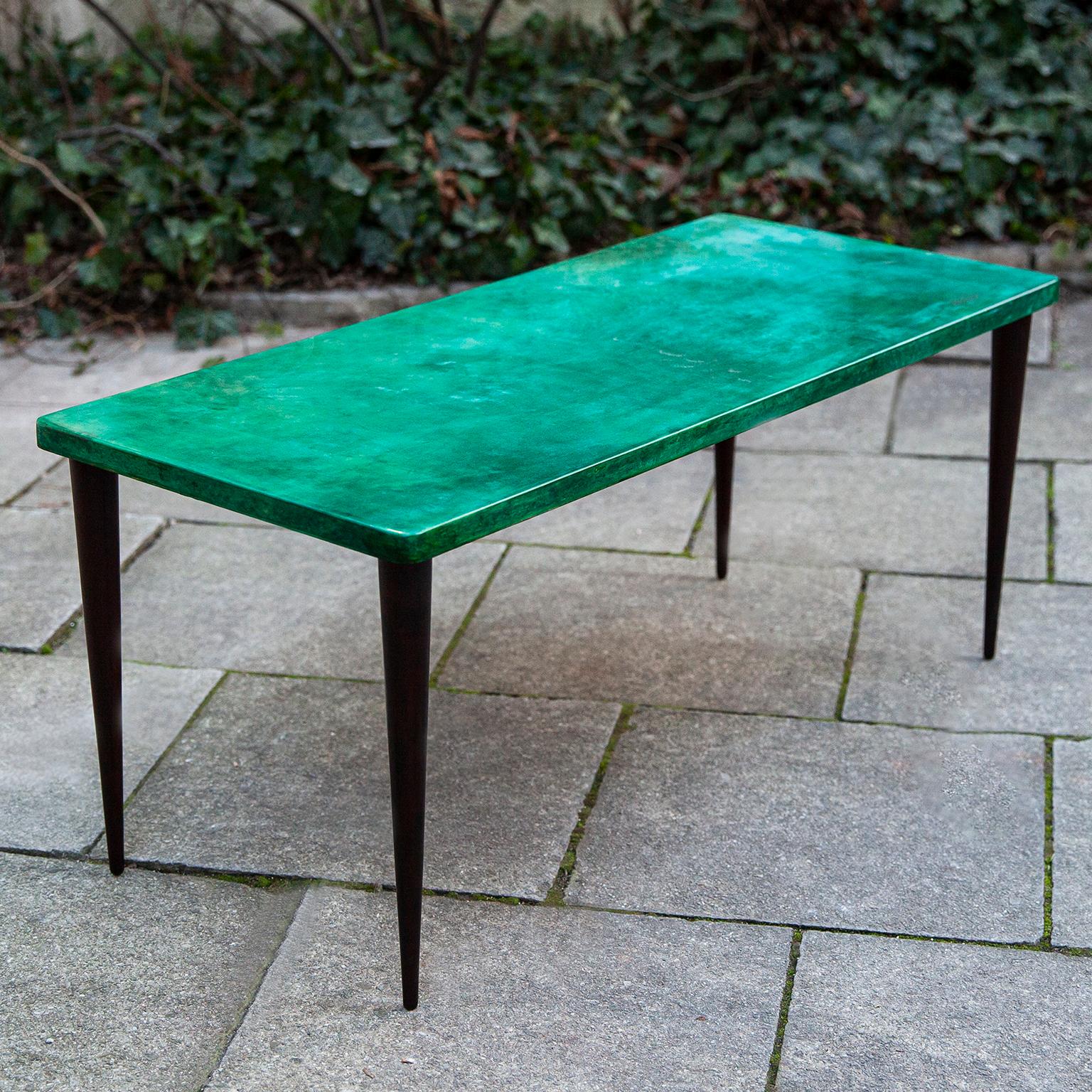 Italian Aldo Tura Green Goatskin Coffee Table