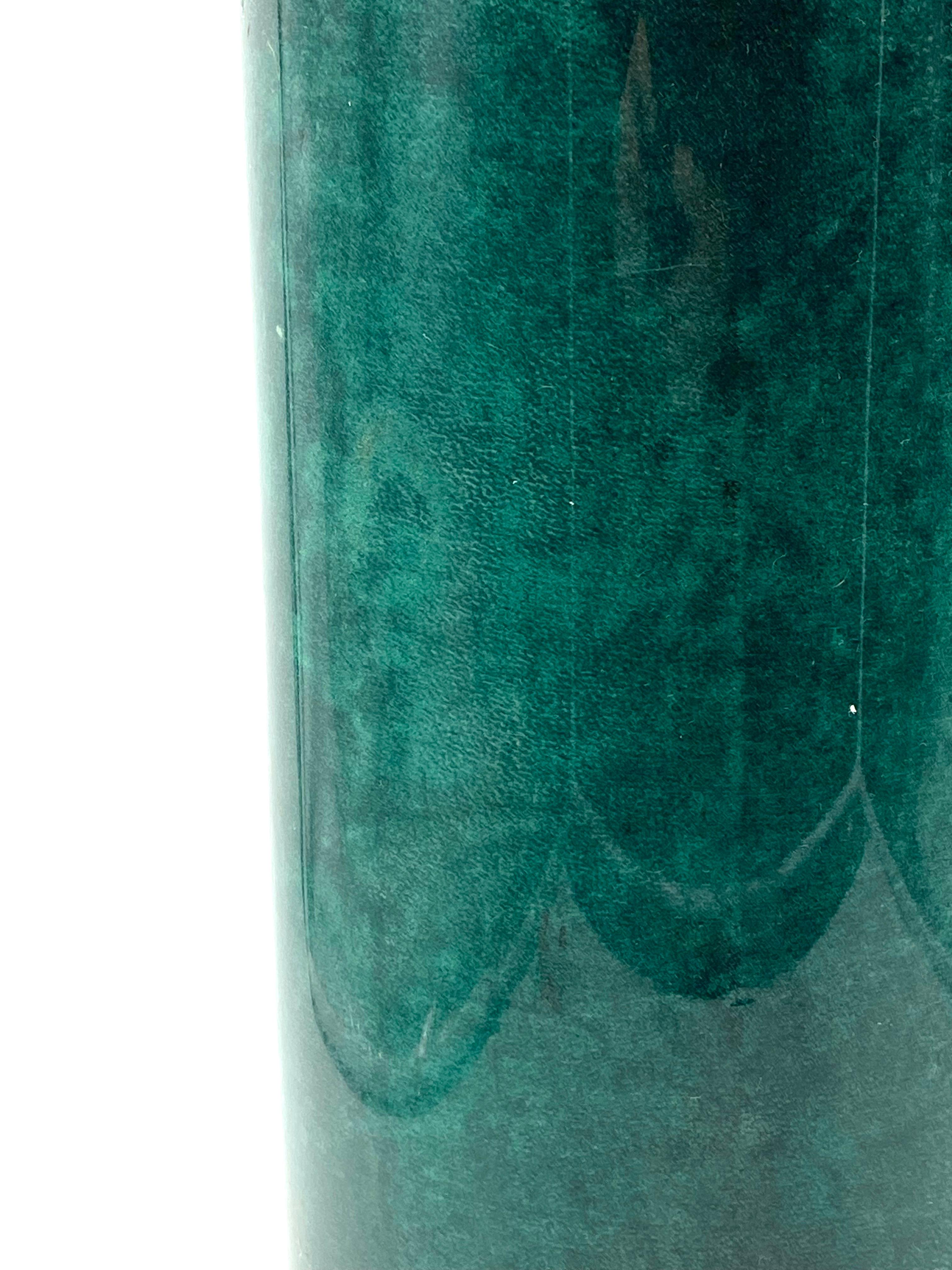 Aldo Tura, green goatskin parchment large floor ashtray, Italy 1960s 1