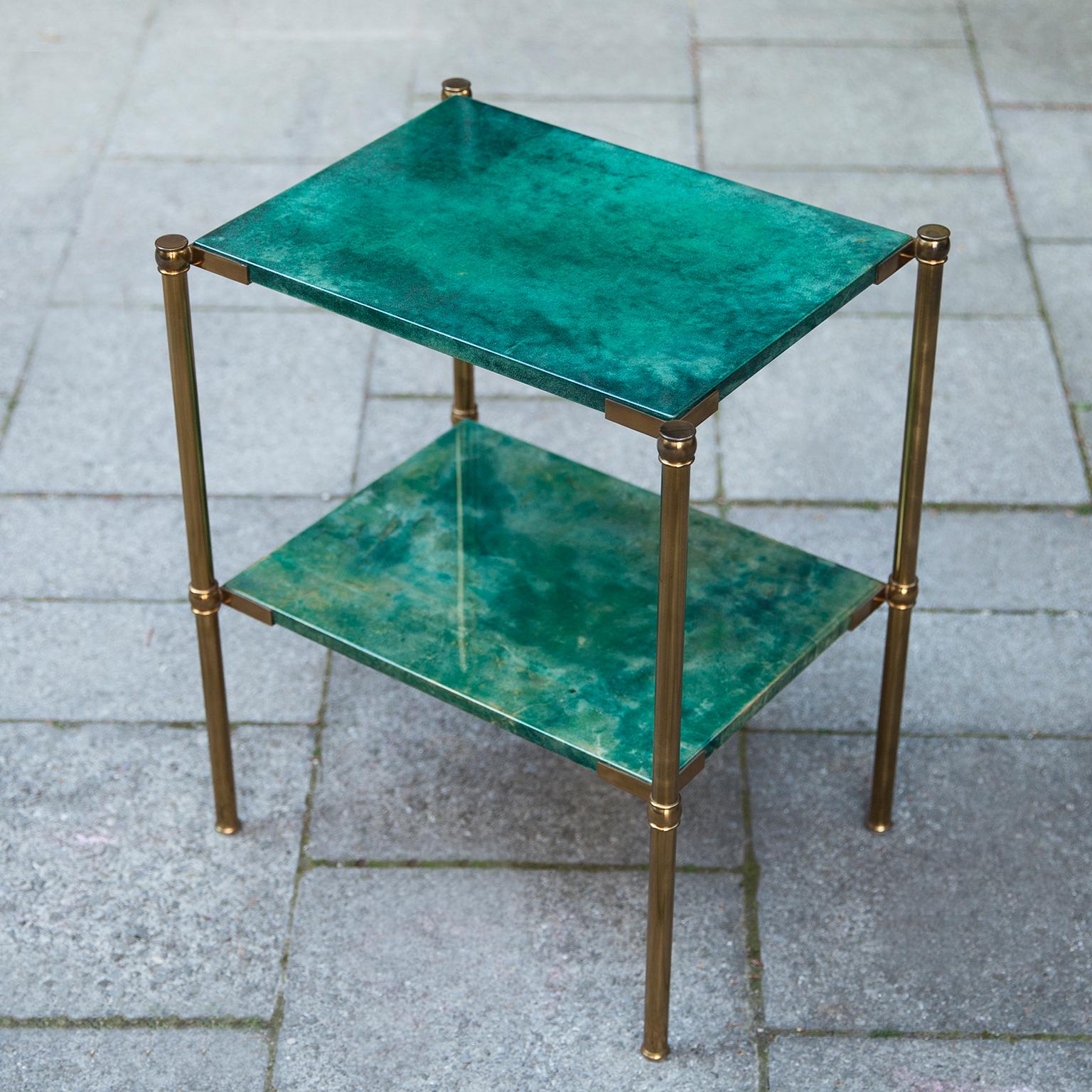 Aldo Tura Green Goatskin Side Table In Good Condition In Munich, DE