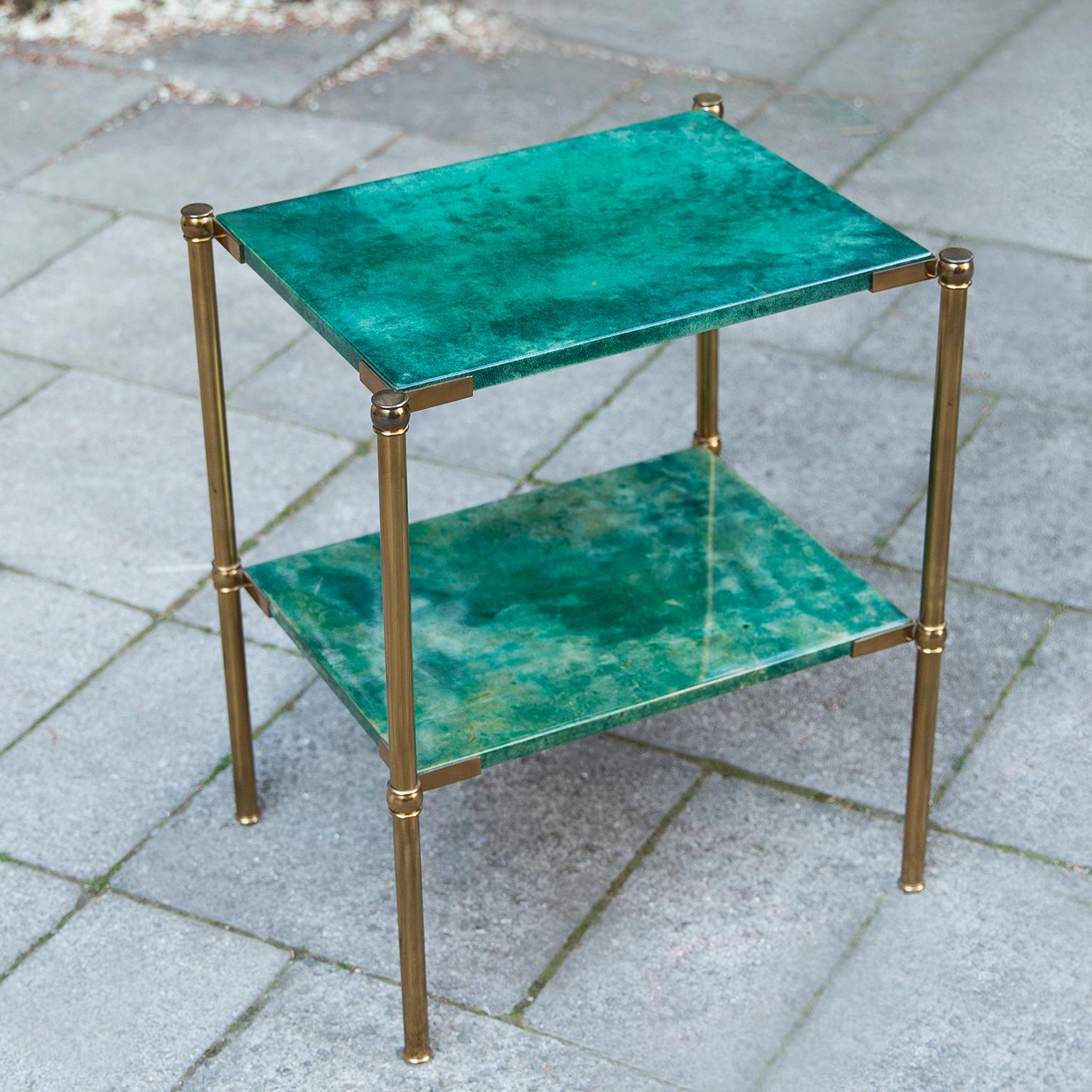 Mid-20th Century Aldo Tura Green Goatskin Side Table