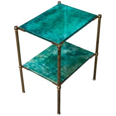 Aldo Tura Green Goatskin Side Table
