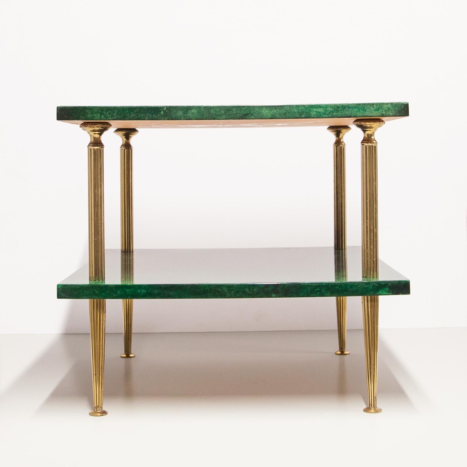 Italian Aldo Tura Green Goatskin Square Side Table For Sale