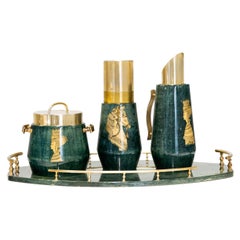 Aldo Tura Green Goatskin Tray Bar Set