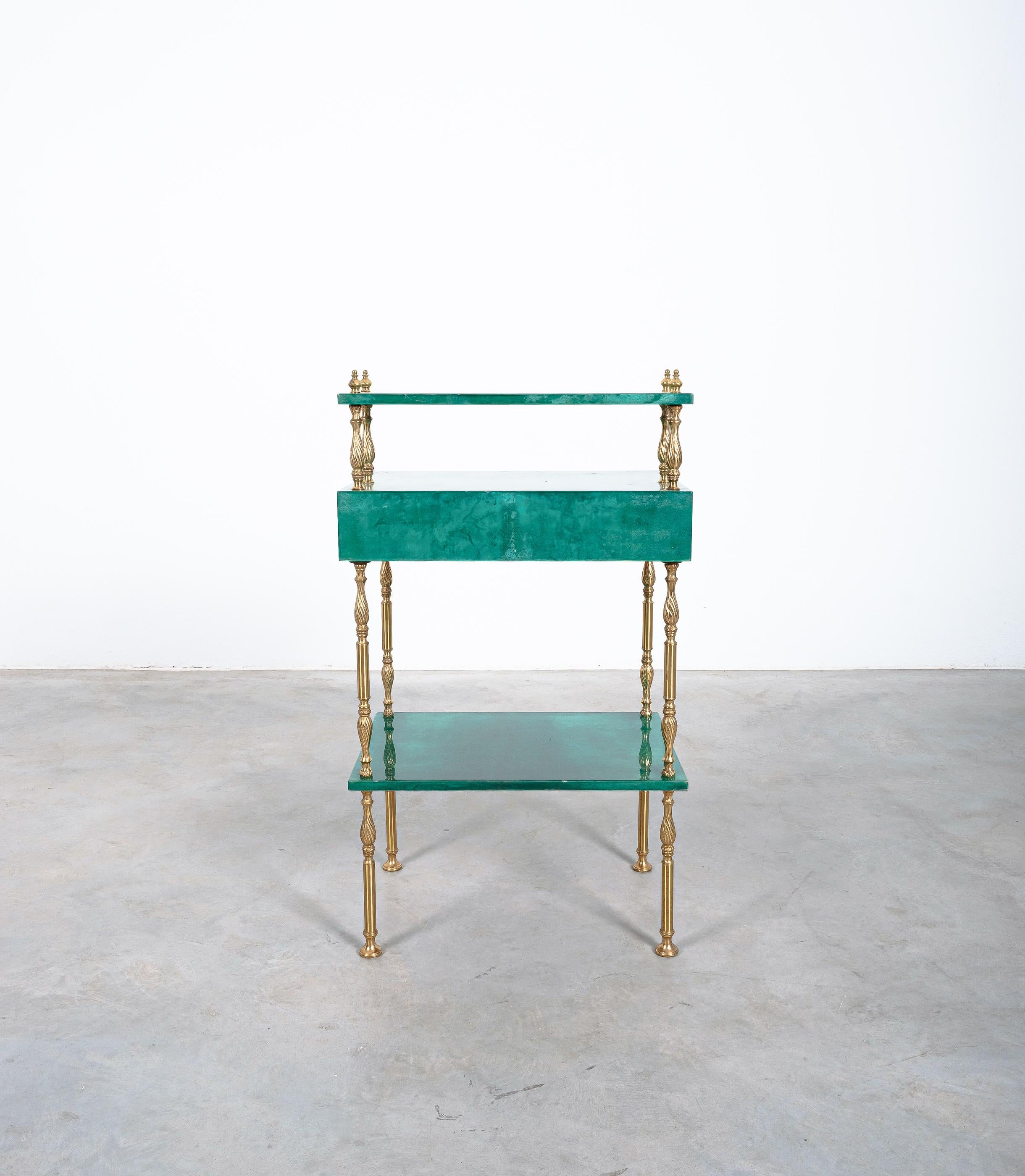 Aldo Tura Green Parchment and Brass Side Bed Table, circa 1960 4