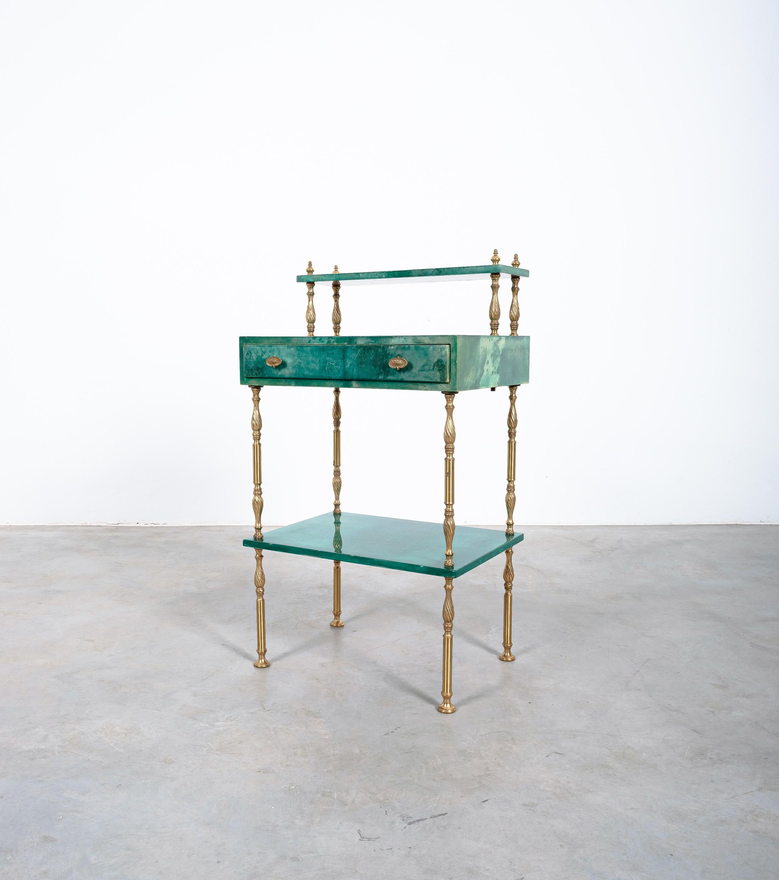 Aldo Tura Green Parchment and Brass Side Bed Table, circa 1960 5