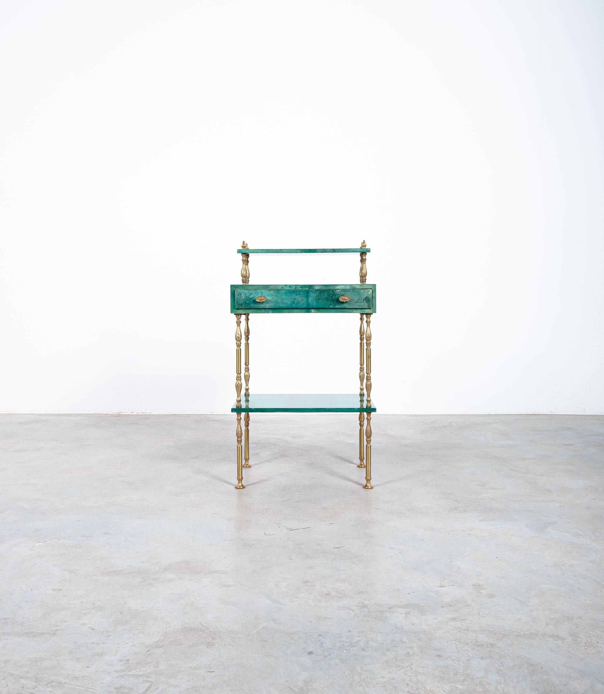 Aldo Tura Green Parchment and Brass Side Bed Table, circa 1960 6