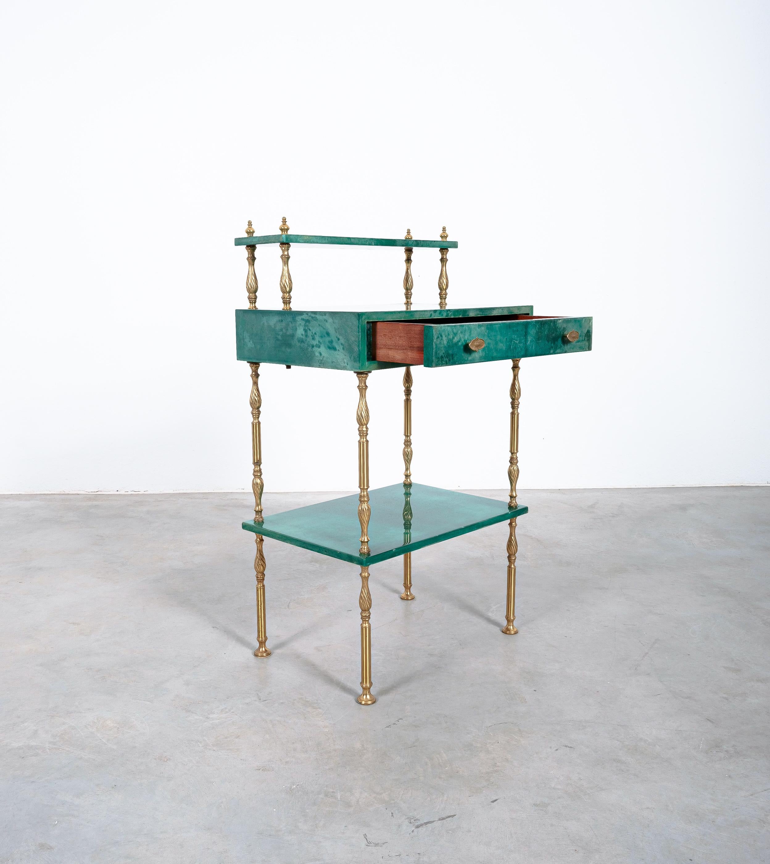 Dyed Aldo Tura Green Parchment and Brass Side Bed Table, circa 1960