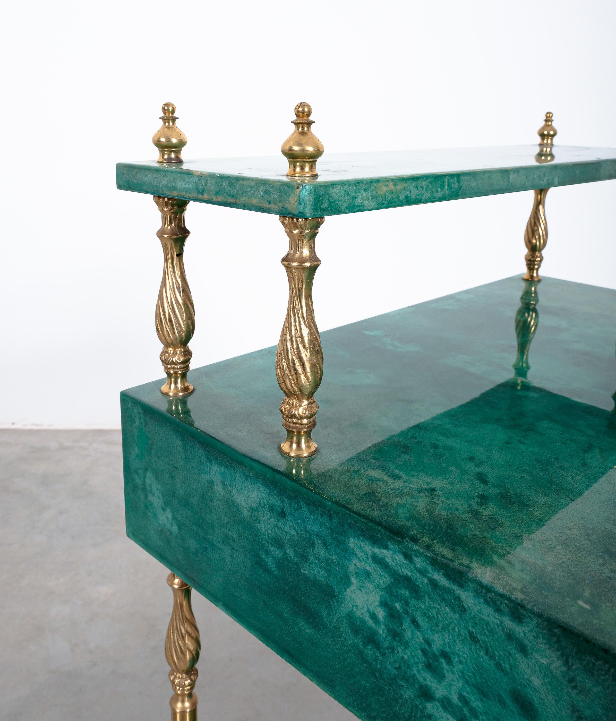 Aldo Tura Green Parchment and Brass Side Bed Table, circa 1960 In Good Condition In Vienna, AT