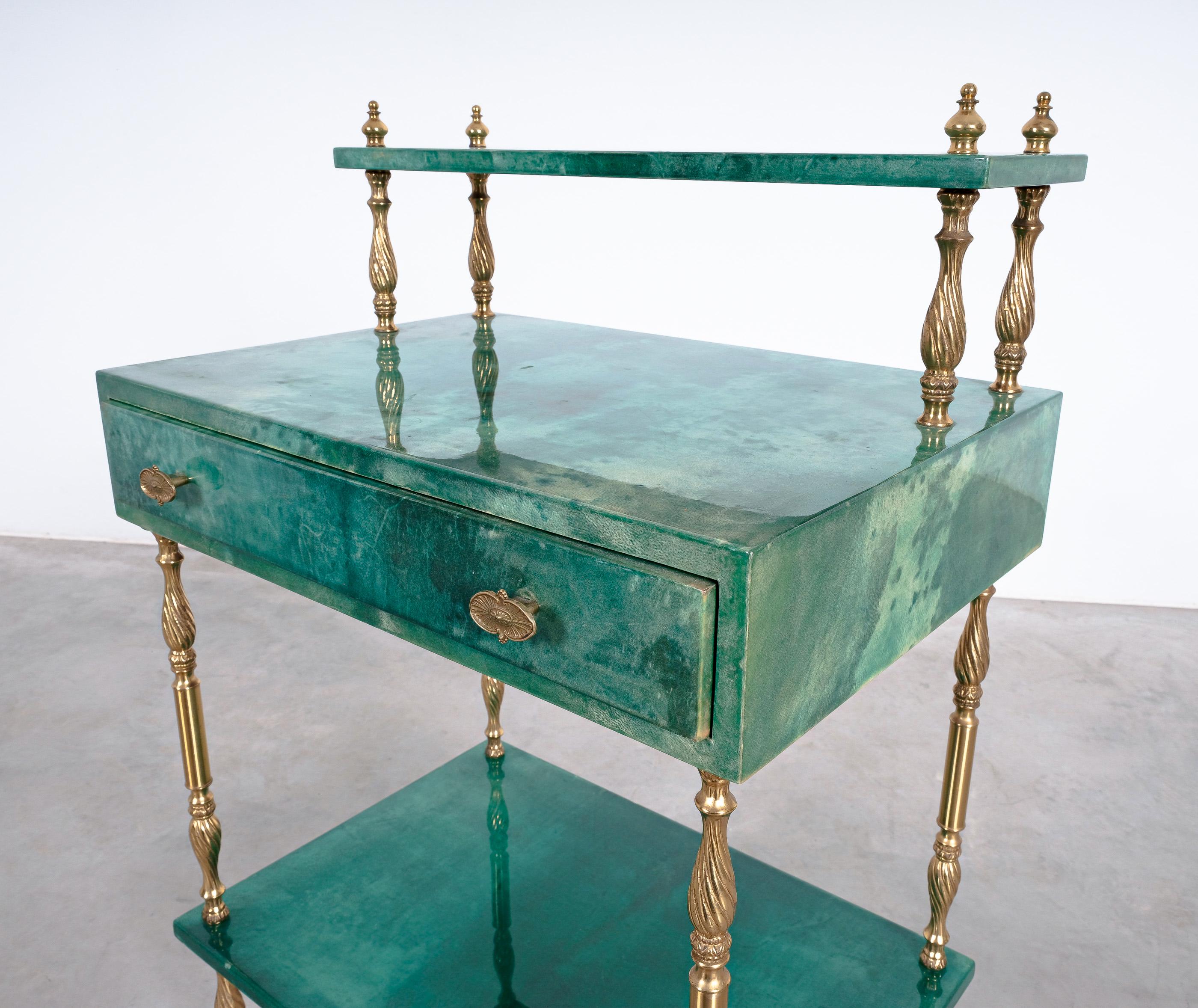 Aldo Tura Green Parchment and Brass Side Bed Table, circa 1960 1