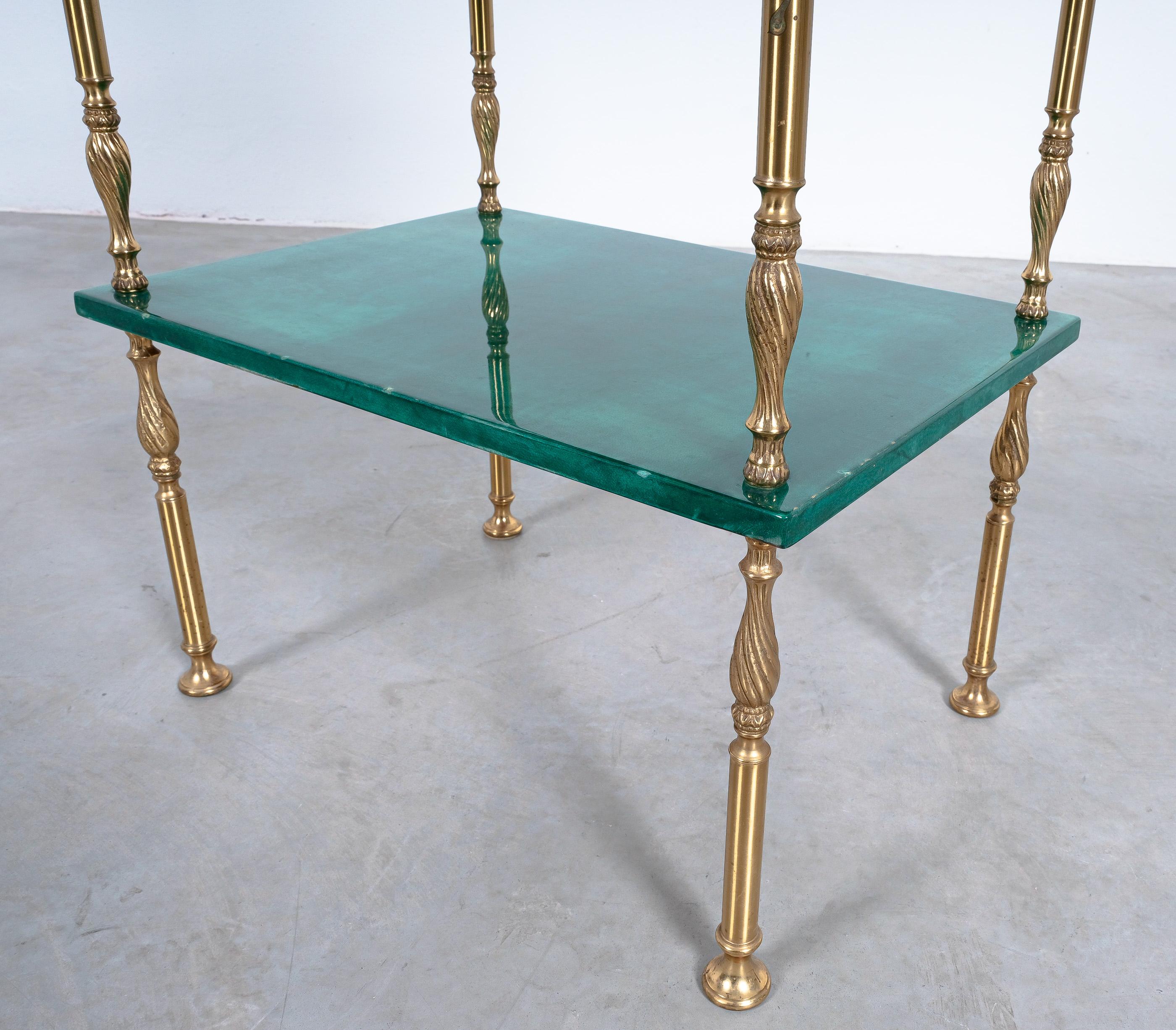 Aldo Tura Green Parchment and Brass Side Bed Table, circa 1960 2