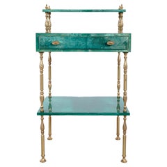 Aldo Tura Green Parchment and Brass Side Bed Table, circa 1960