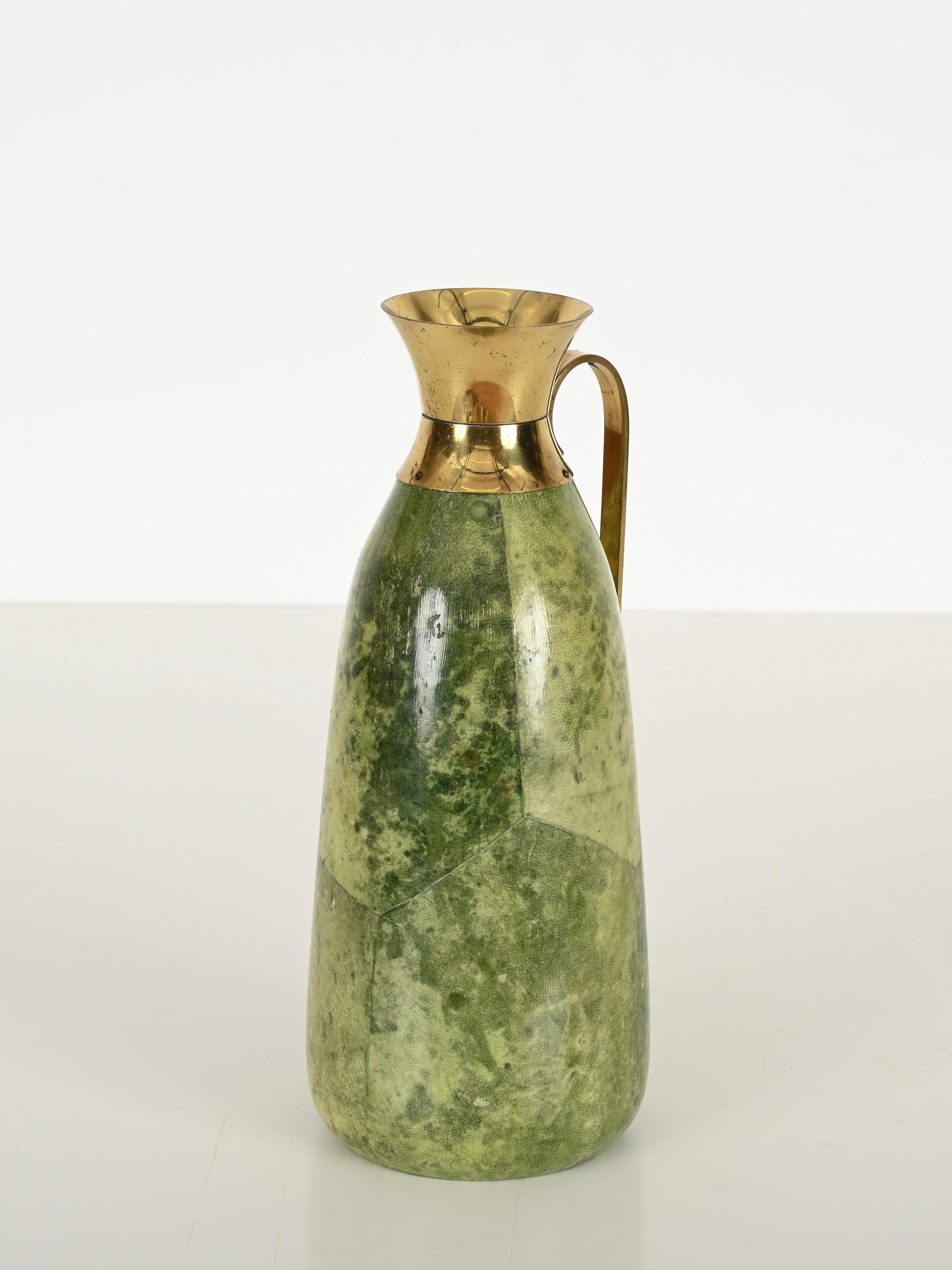 Decanter termos di Aldo Tura in pelle di capra e ottone per Macabo, Italia, 1950 in vendita 2