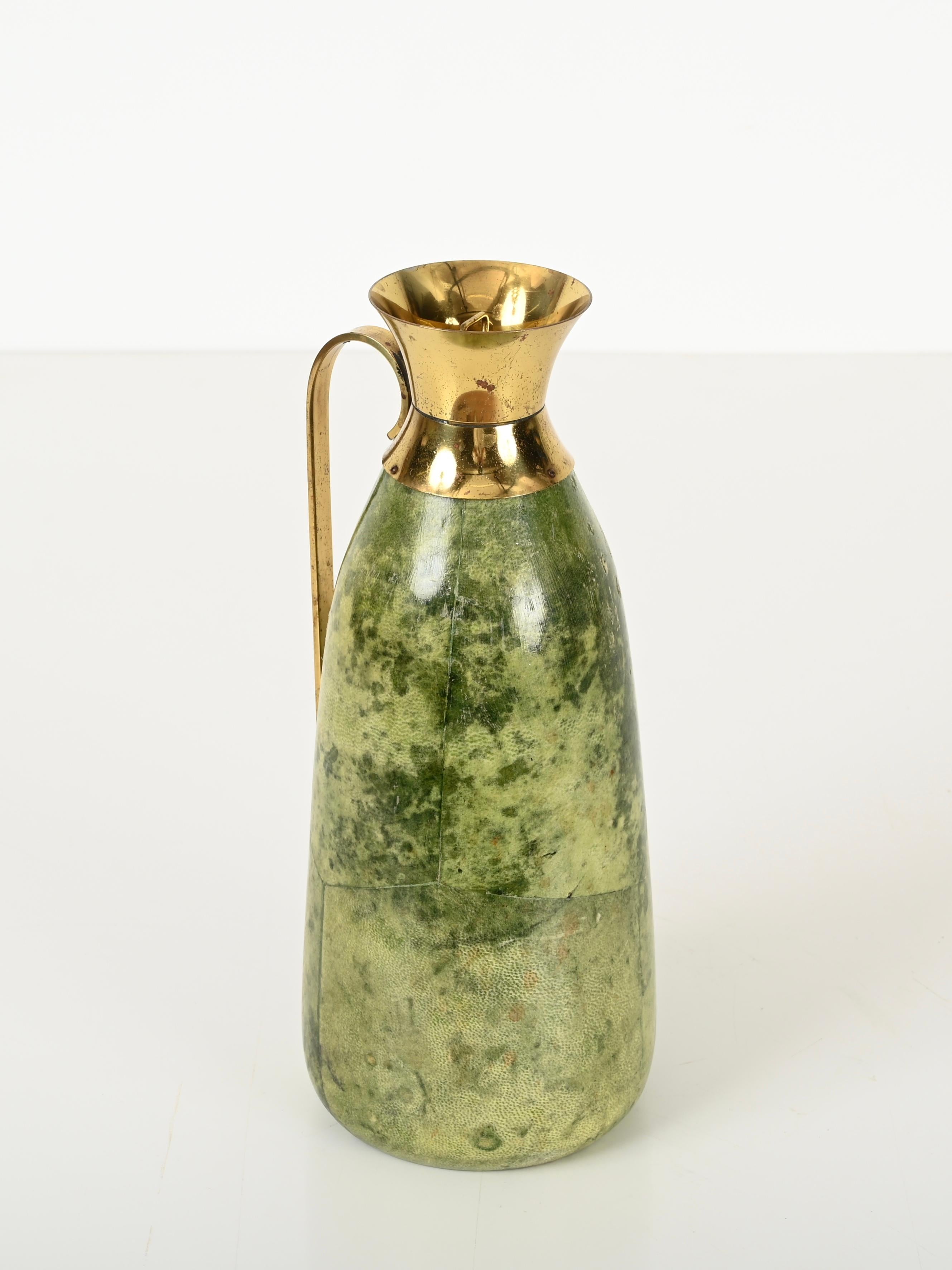 Decanter termos di Aldo Tura in pelle di capra e ottone per Macabo, Italia, 1950 in vendita 5