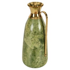 Aldo Tura Green Thermos Decanter in Goatskin and Brass for Macabo, Italy 1950s