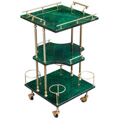 Aldo Tura Green Three-Story Bar Cart