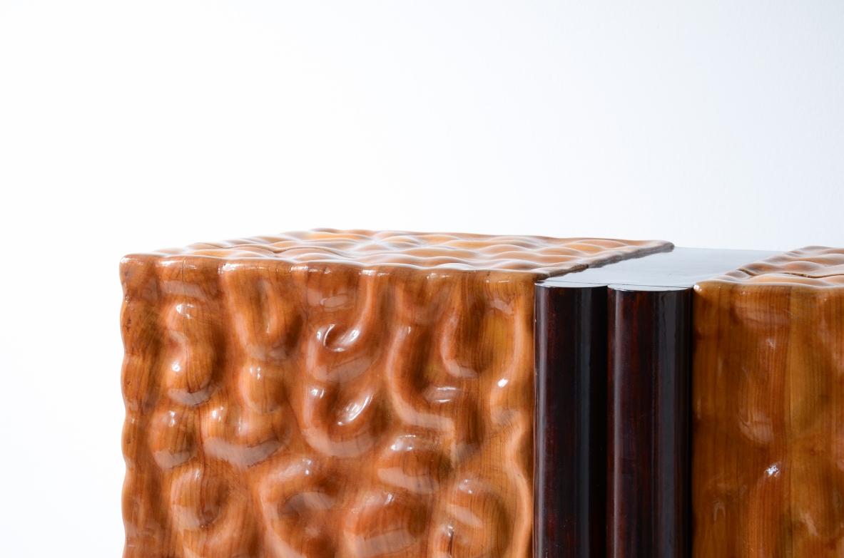 XX secolo Aldo Tura hand-carved lime wood bar cabinet. in vendita