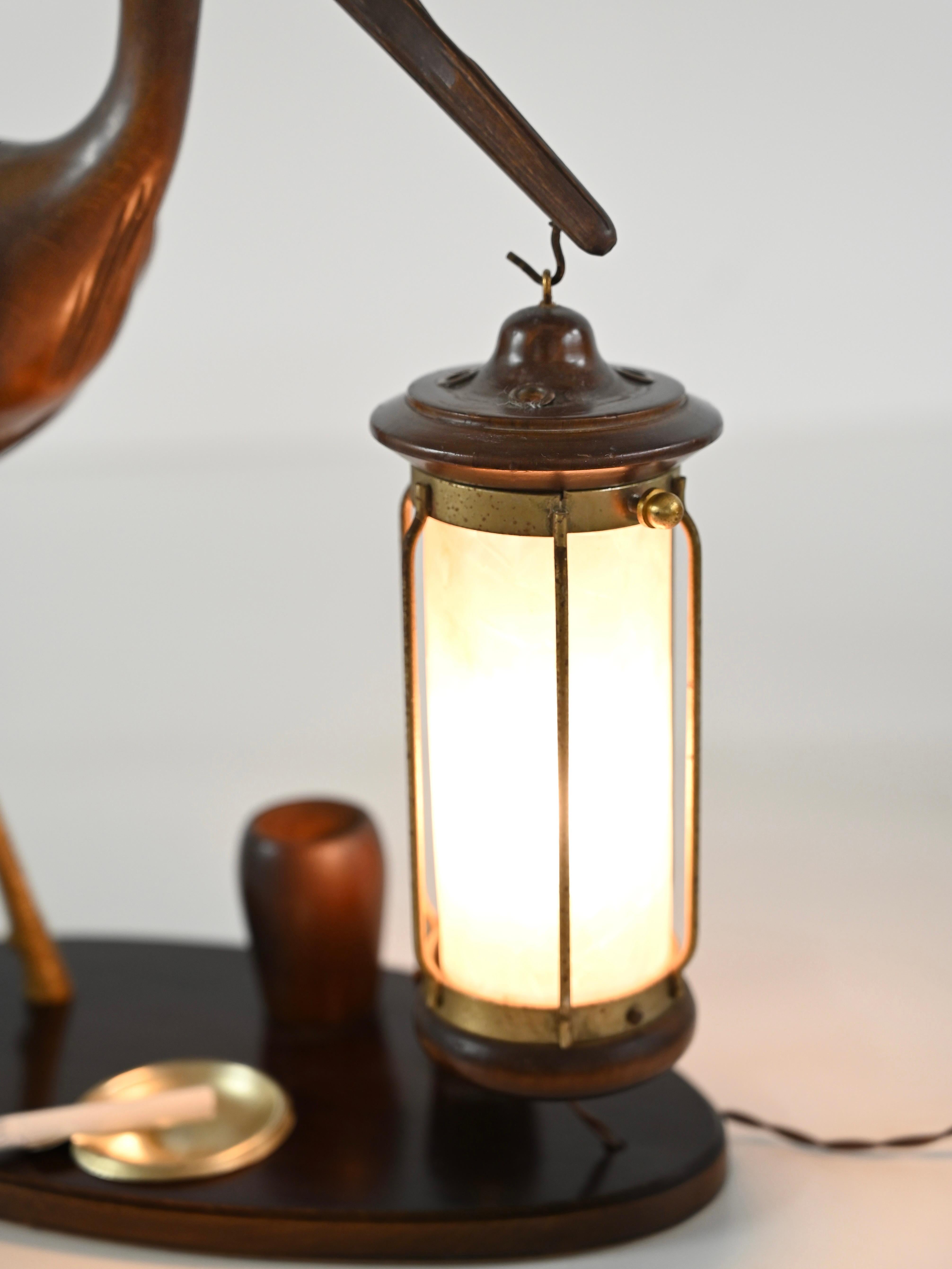 Aldo Tura Reiherlampe aus geschnitztem Holz, vergoldete Bronze, Perlmutt, Italien 1950er Jahre im Angebot 10