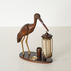 Lámpara Garza de Aldo Tura en madera tallada, bronce dorado y nácar, Italia Años 50