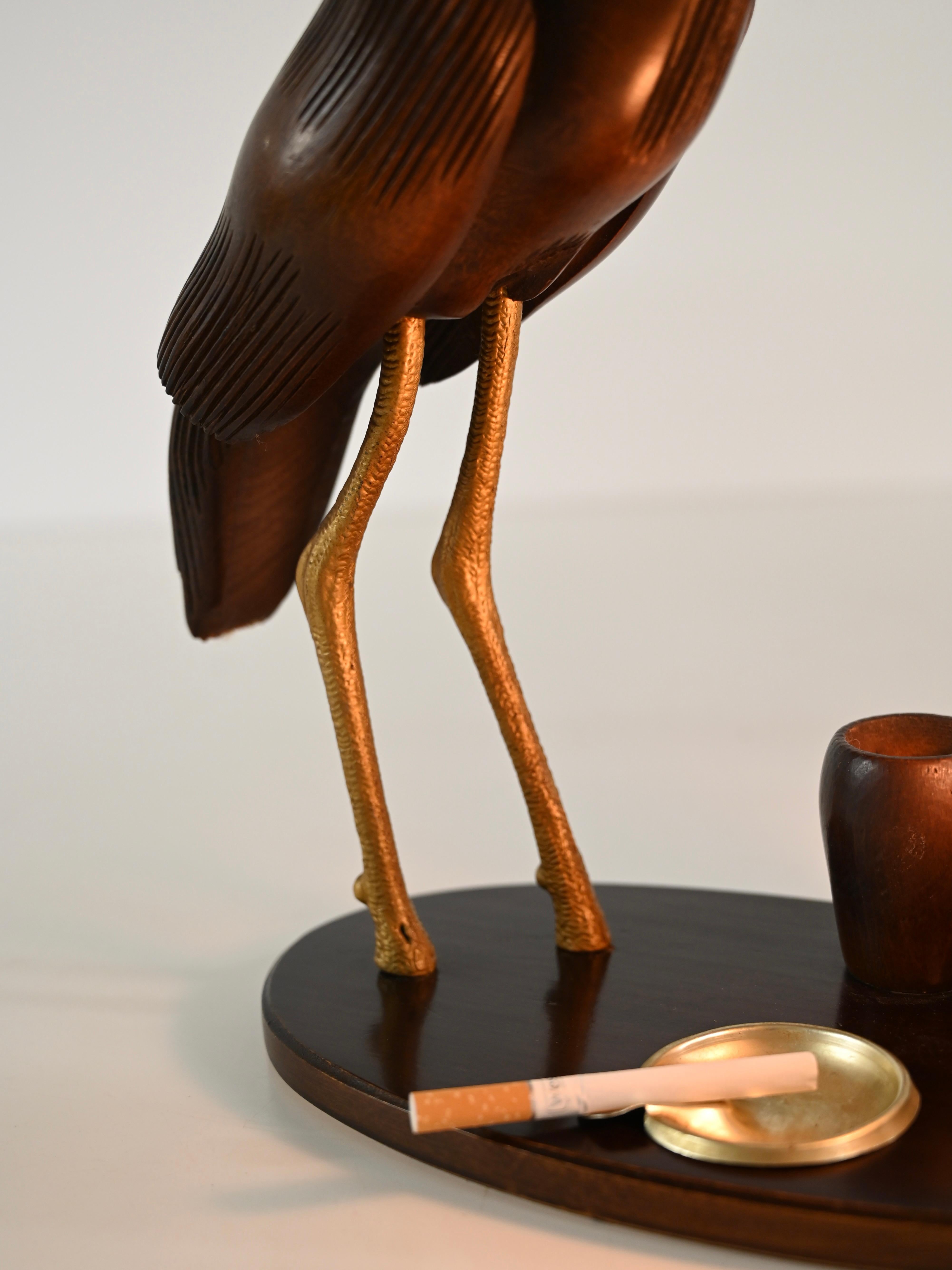 Aldo Tura Reiherlampe aus geschnitztem Holz, vergoldete Bronze, Perlmutt, Italien 1950er Jahre im Zustand „Gut“ im Angebot in Roma, IT