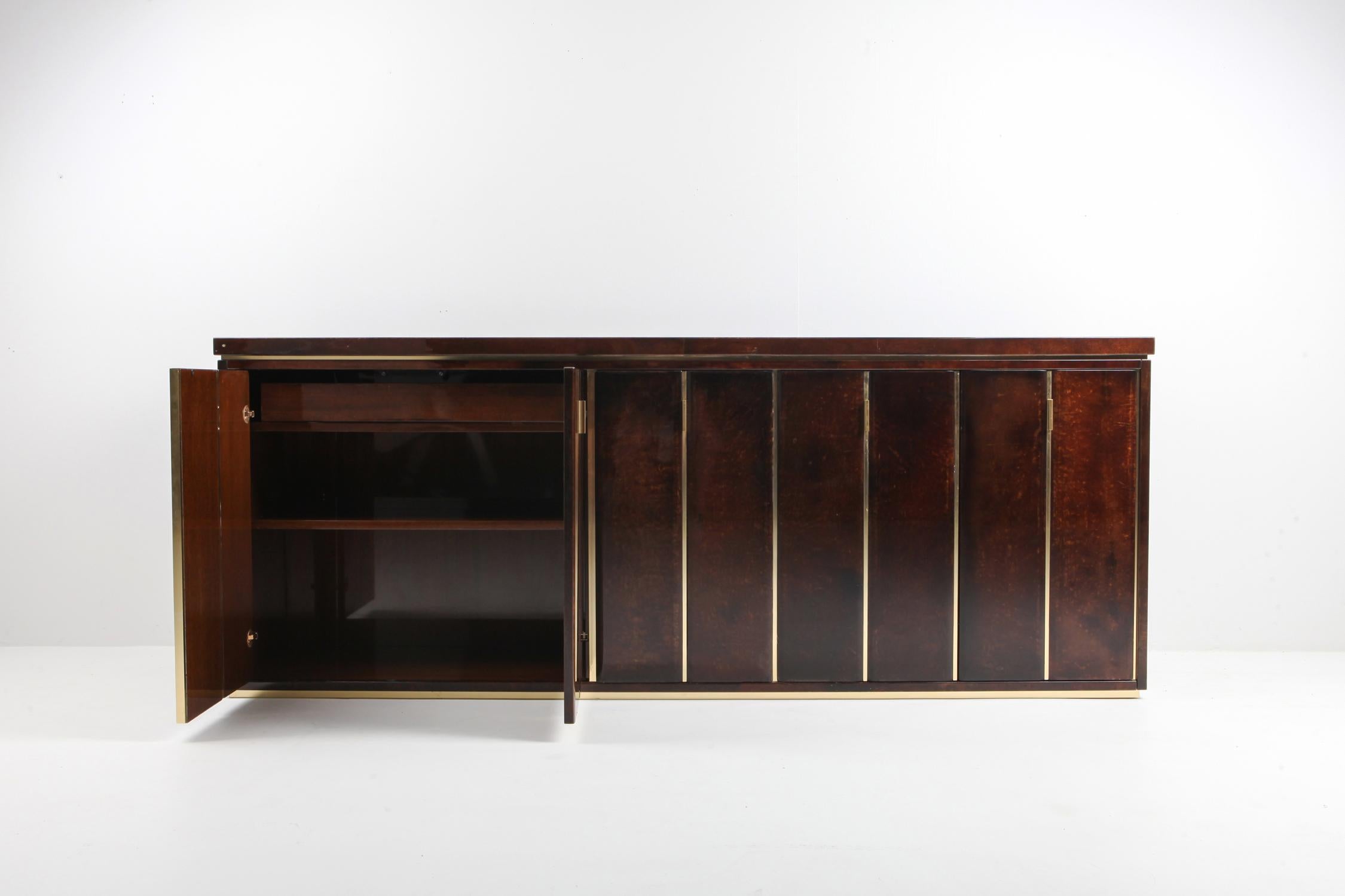 European Aldo Tura High End Credenza in Brass and Parchment