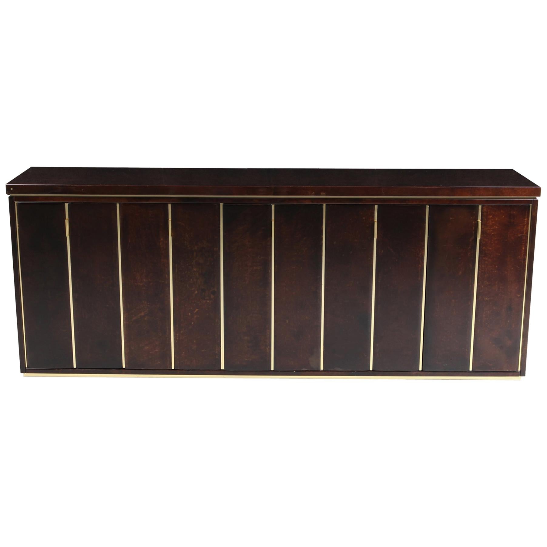 Aldo Tura High End Credenza in Brass and Parchment