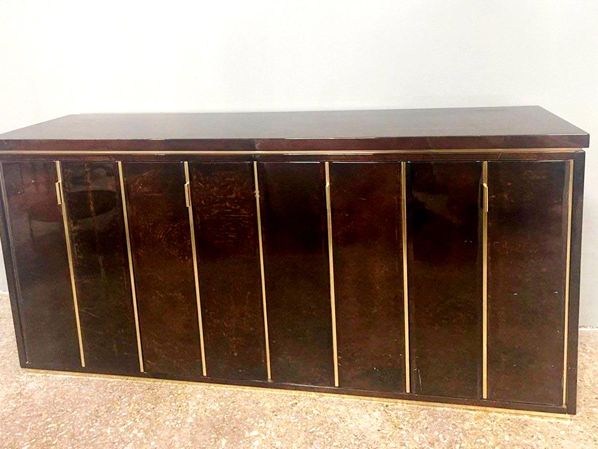 Hollywood Regency Aldo Tura High End Sideboard in Lacquered Goatskin and Brass, circa 1960