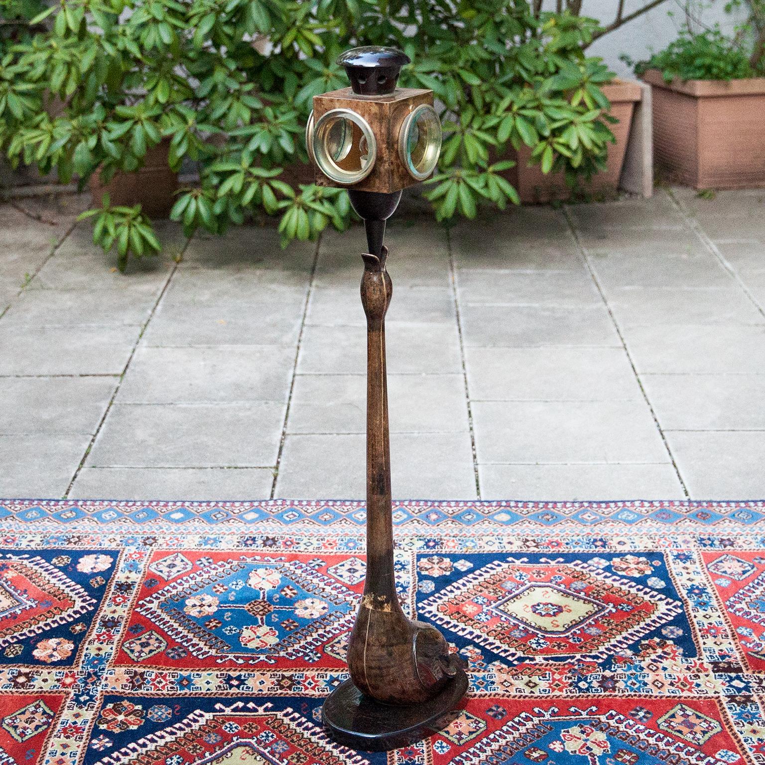 Hollywood Regency Aldo Tura Huge Brown Goatskin Swan Lantern Floor Lamp For Sale