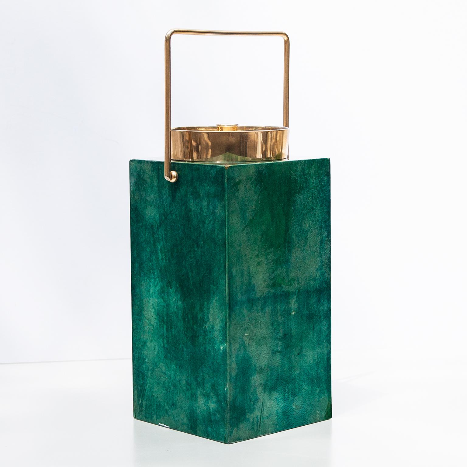 Aldo Tura Huge Green Goatskin Champagne Cooler Italy 1960s In Good Condition For Sale In Munich, DE