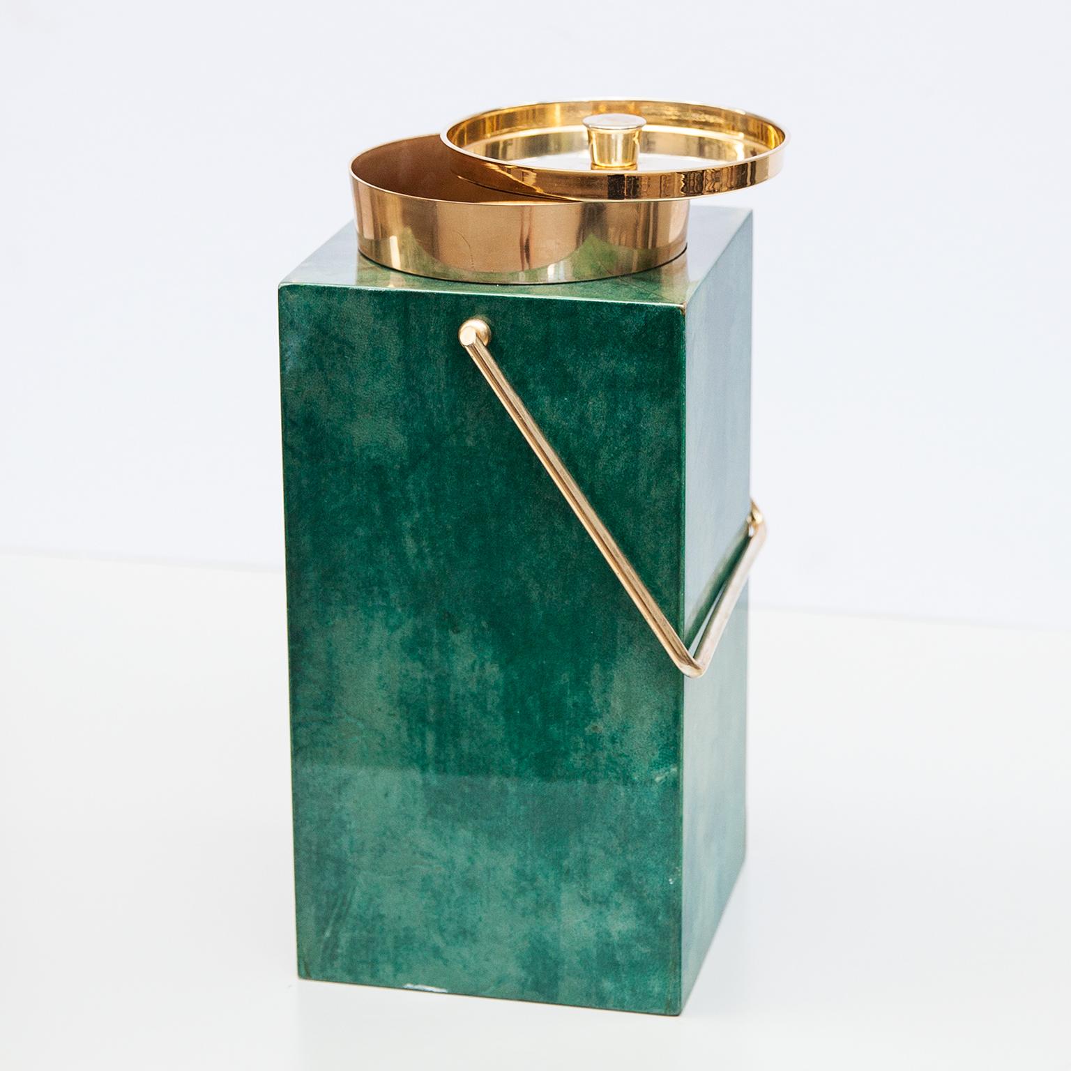 Mid-20th Century Aldo Tura Huge Green Goatskin Champagne Cooler Italy 1960s For Sale