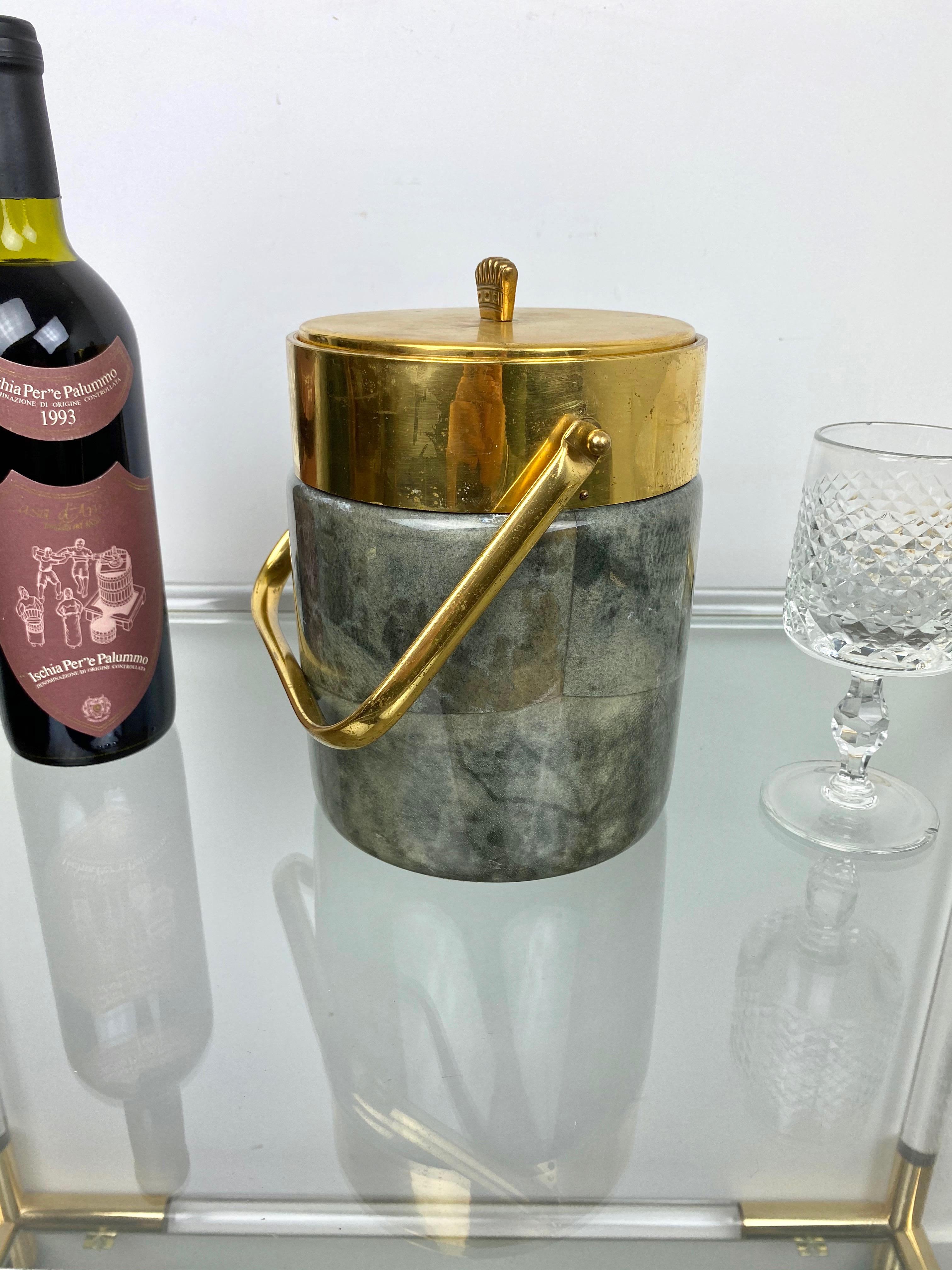 Aldo Tura Ice Bucket in Lacquered Grey Goatskin and Brass, Italy, 1950s 1