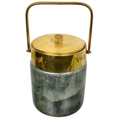 Aldo Tura Ice Bucket in Lacquered Grey Goatskin and Brass, Italy, 1950s