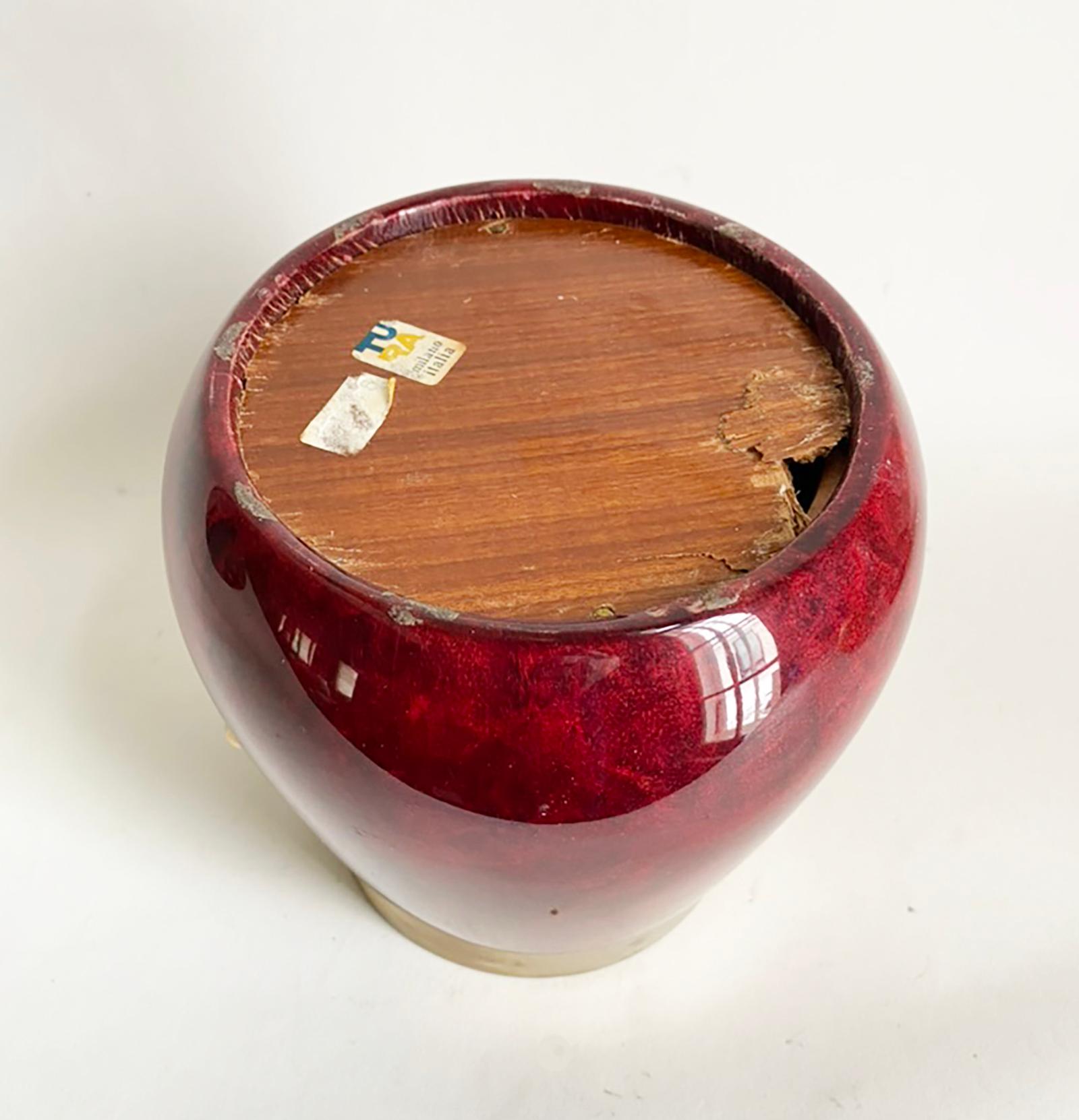 Seau à glace Aldo Tura -- Peau de chèvre rouge et laiton -- Italie du milieu du siècle dernier en vente 5