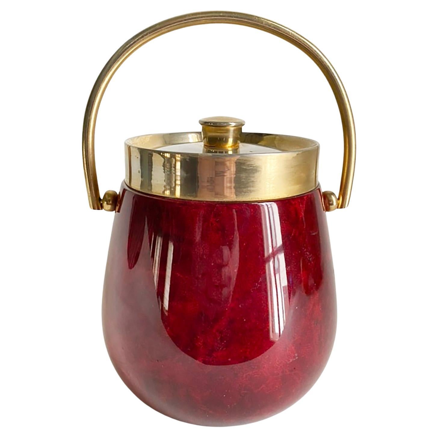 Aldo Tura Ice Bucket -- Red Goatskin 
Brass -- Mid-Century Italian