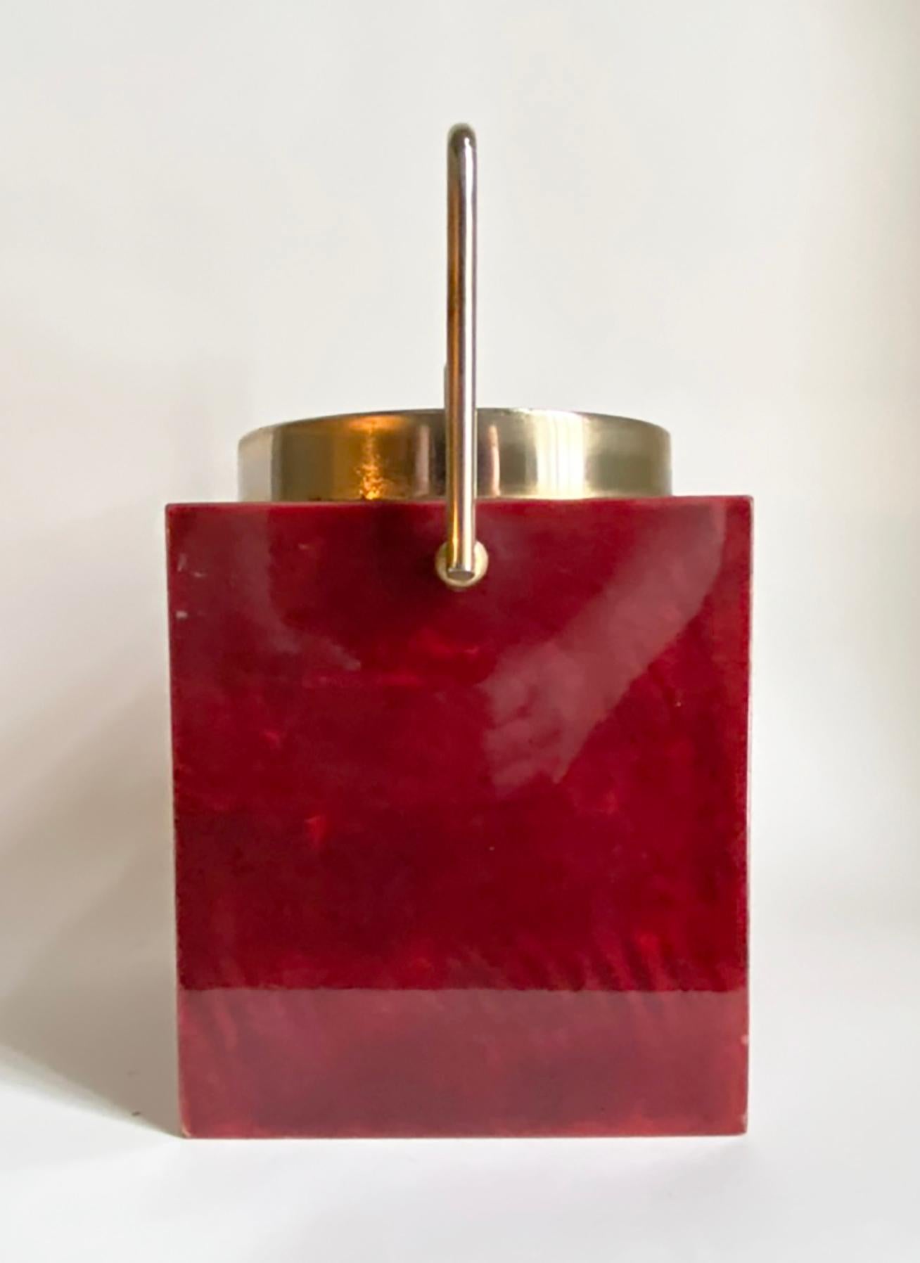 Cubitera Aldo Tura -- Piel de cabra roja y latón cuadrado -- Mediados del siglo italiano en venta 4