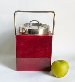 Aldo Tura Ice Bucket -- Red Goatskin & Brass Square -- Mid Century Italian