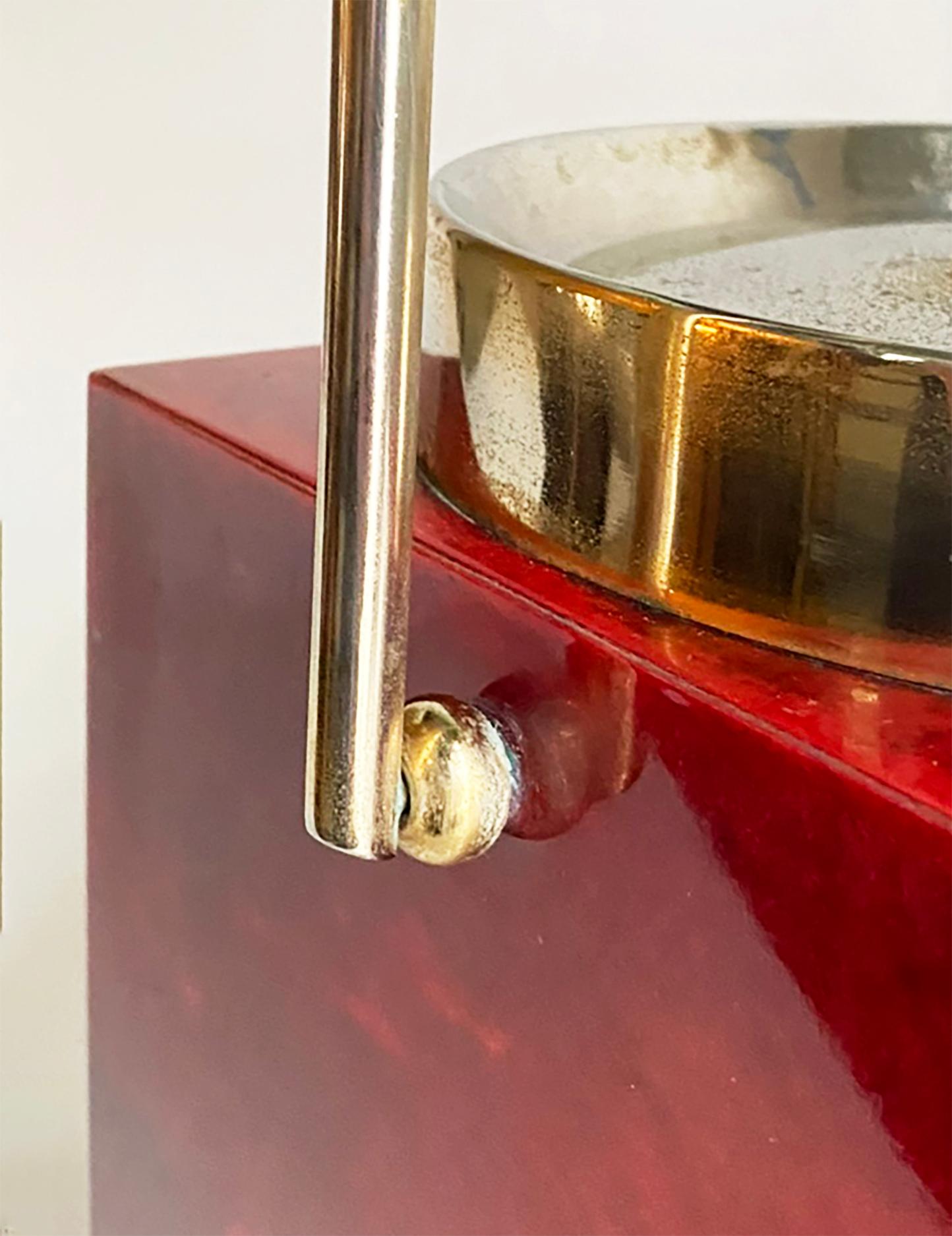 Cubitera Aldo Tura -- Piel de cabra roja y latón cuadrado -- Mediados del siglo italiano en venta 2