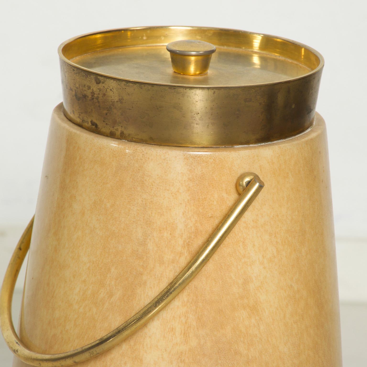 Aldo Tura Champagne Ice Bucket in Goatskin and Bronze Italy 1960s 4