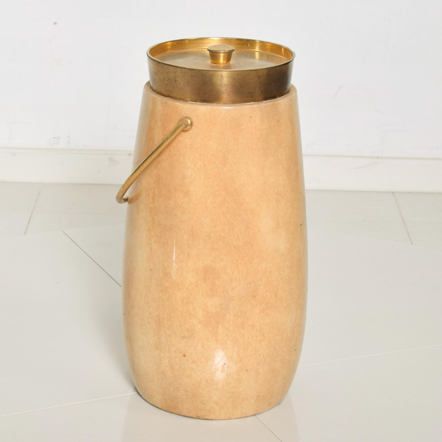 Aldo Tura Champagne Ice Bucket in Goatskin and Bronze Italy 1960s 1