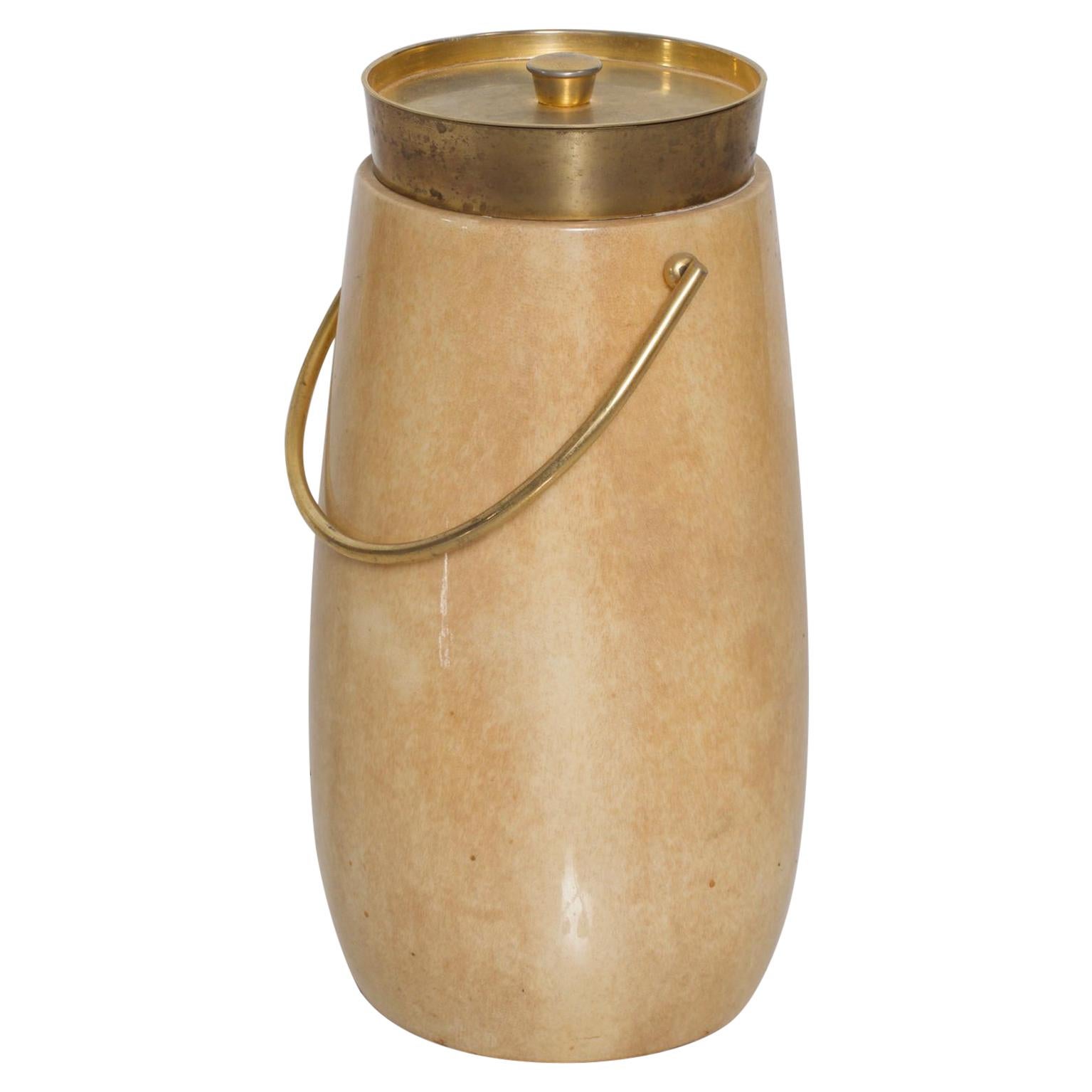 Aldo Tura Champagne Ice Bucket in Goatskin and Bronze Italy 1960s