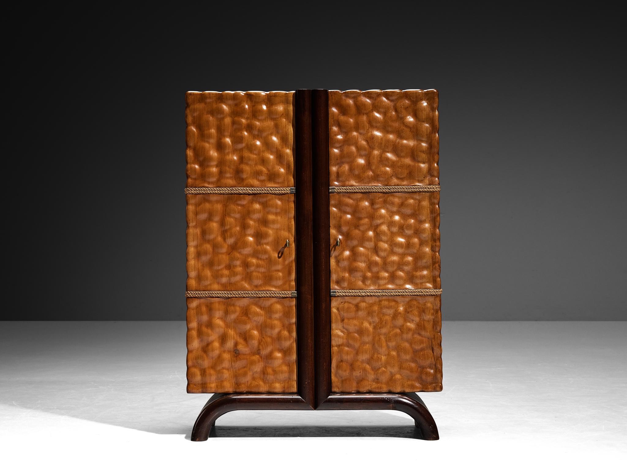 Art Déco Mobile bar illuminato Aldo Tura in ottone ciliegio e vetro specchiato in vendita