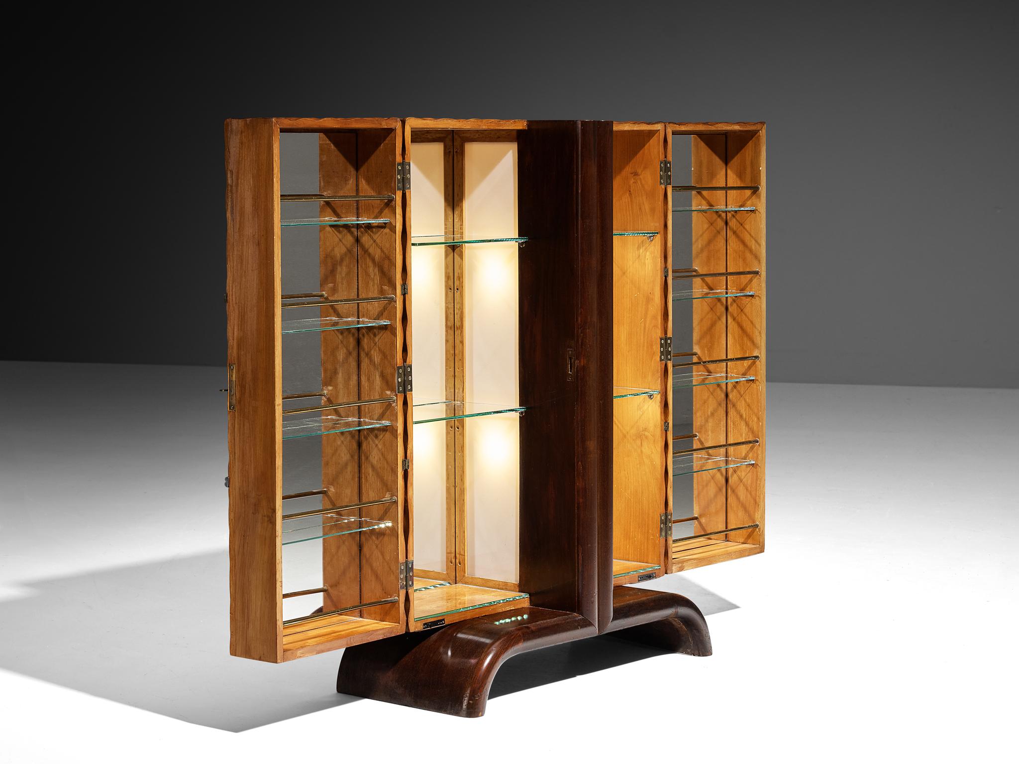 Ottone Mobile bar illuminato Aldo Tura in ottone ciliegio e vetro specchiato in vendita